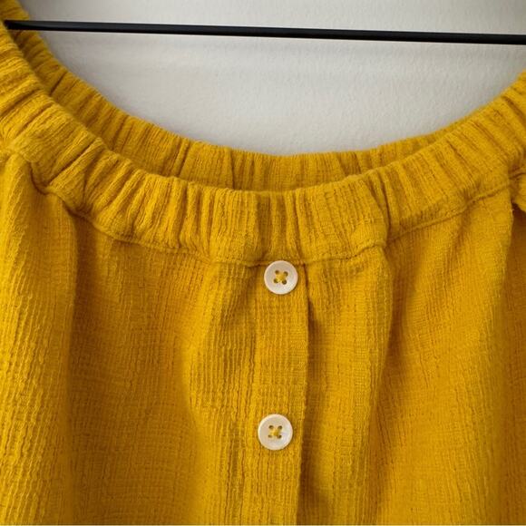 Madewell Texture & Thread Off The Shoulder Top Button Front Tie Waist Yellow EUC - Picture 4 of 7